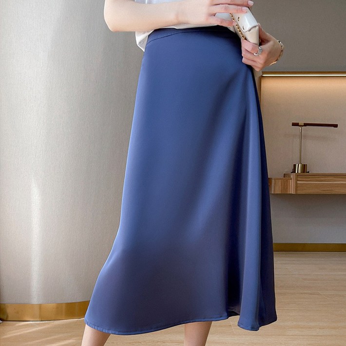 에리페 여성용 새틴 A라인 단색 베이직 롱 스커트