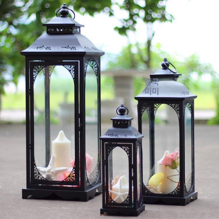 엔틱 촛대 유리 랜턴 양초 홀더 캔들 야외 인테리어