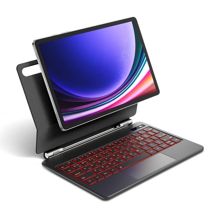 Allilio 갤럭시 탭 호환 블루투스 키보드 북커버 S펜수납 터치패드 매직키보드 S7891011세대, 1개, 블랙