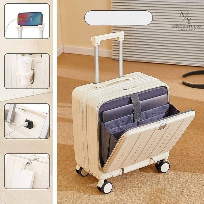 PYHO 캐리어 프론트 클로저 다기능 18인치 캐리어 원터치 비즈니스 캐리어 USB 충전포트 휴대용 확장 가능한 멀티 캐리어