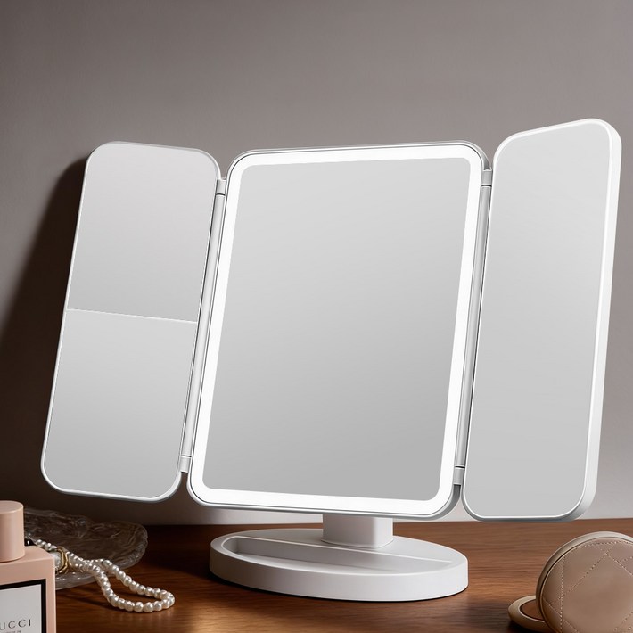 YOPENCE 충전식 LED 화장 조명거울 3단 확대 무선 탁상거울