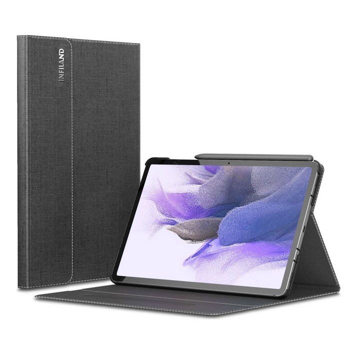 비스비 갤럭시탭 S8플러스 S7플러스 S7FE S펜수납 북커버 케이스  10단 각도조절 360도 완벽보호, 미드나이트그린