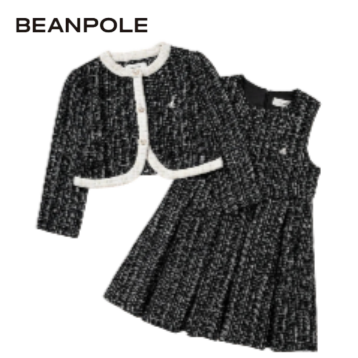 매장발송 빈폴 여아 원피스 세트 키즈 하객룩 겨울 초등 입학 졸업 블랙 트위드 재킷
