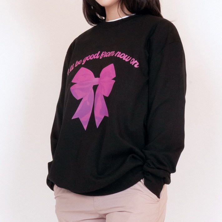 영앤오더 레터링 리본 오버핏 남녀공용 맨투맨티셔츠