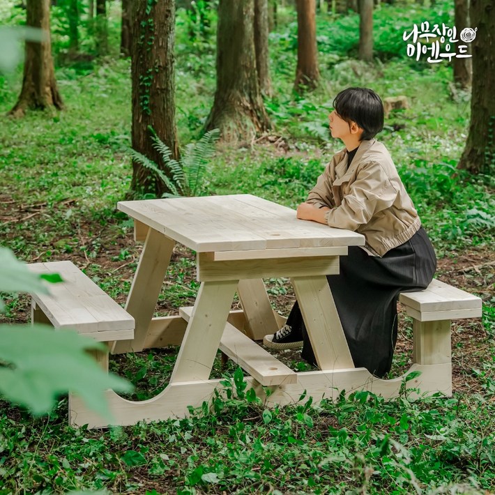 올리브가구 개방형 야외테이블 원목테이블 야외 평상 파라솔 벤치 야외테이블세트, 01개방형 무도색 4인용