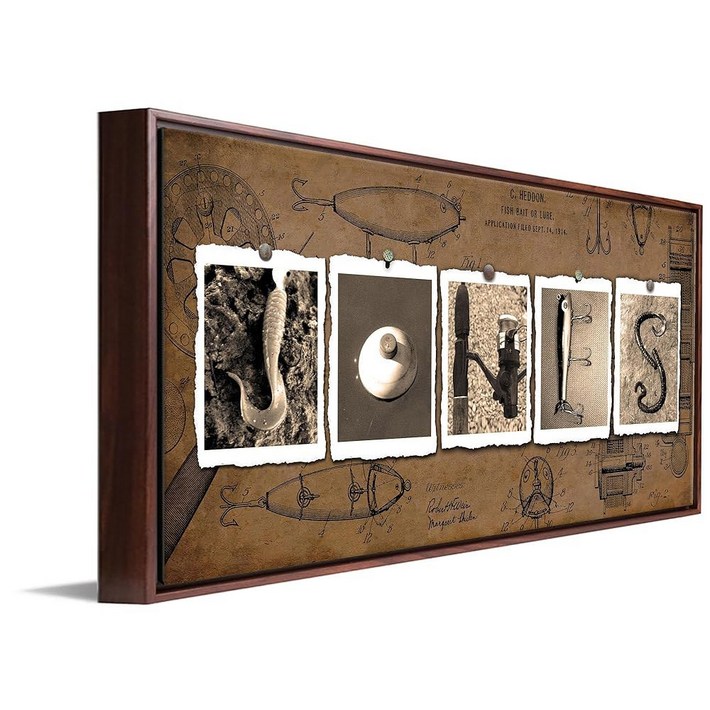 개인 맞춤 낚시 이름 알파벳 아트  남자 동굴, 사무실 또는 남자 방에 적합합니다. 빈티지 액자 캔버스  13.5x32.5