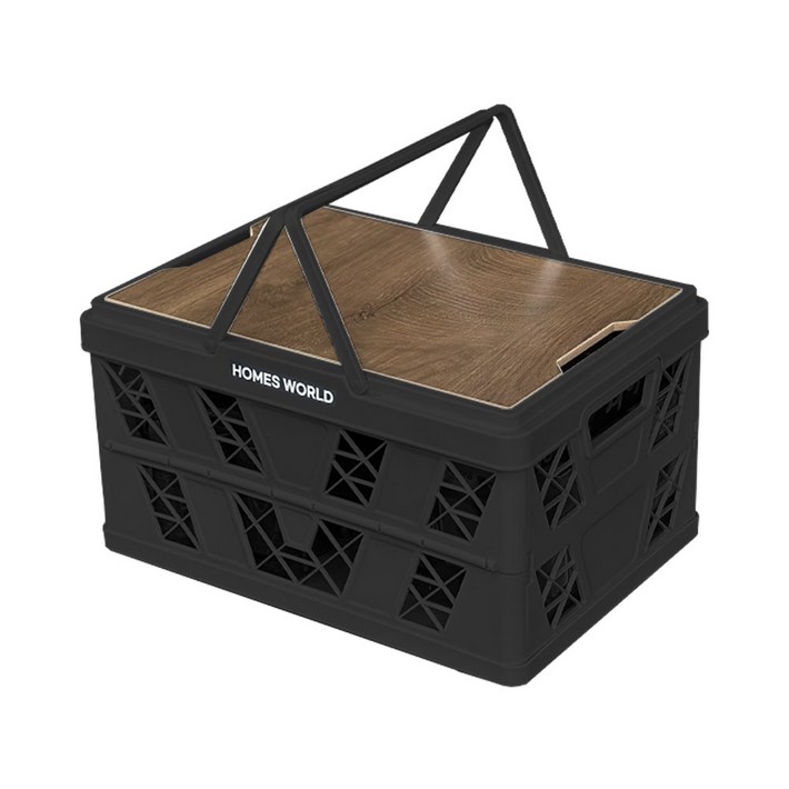 홈스퍼니처 접이식 폴딩박스 리빙박스 트렁크정리함  우드 상판, 블랙, 1개