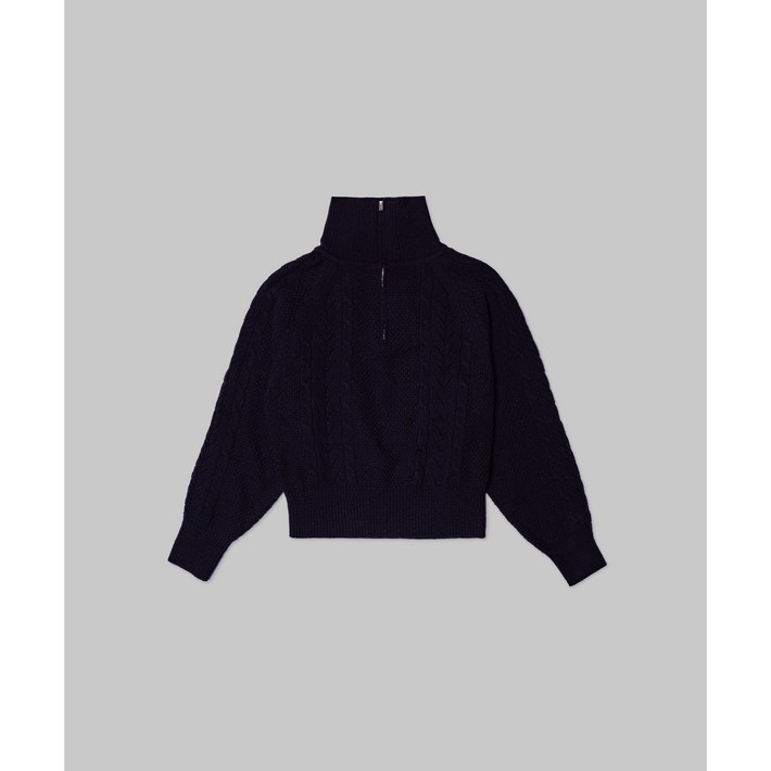 엑스트라파인울 꽈베기 반집업 니트 네이비