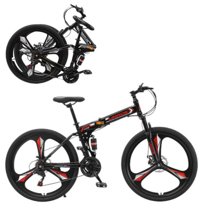유니로스 mtb자전거 접이식자전거 입문용 산악자전거 26인치 삼각휠, 1개, 163cm, 블렉레드