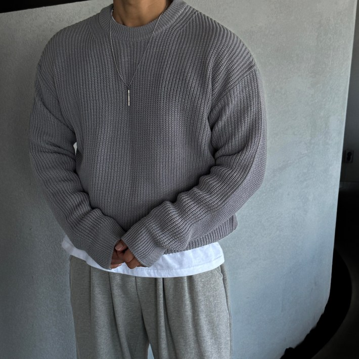 빠델 남녀공용 하찌 라운드 오버핏 니트
