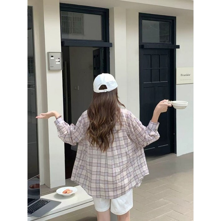 바이올릿 리디아 여름 여성남방  피부보호  장마철 남방 여성셔츠  체크무늬