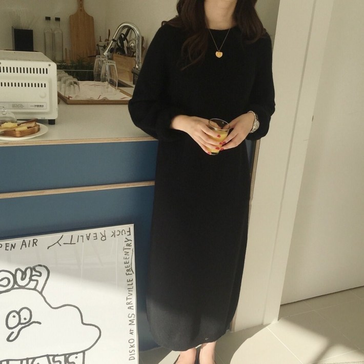 다이나토리 데일리 라운드넥 니트 롱 원피스 3color