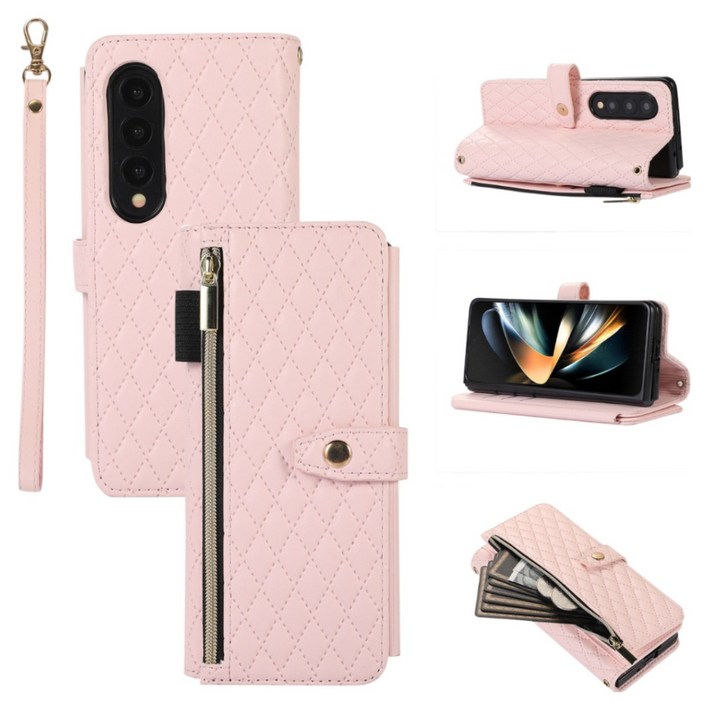 루스톤 클리오 퀼팅 지퍼 롱 스트랩 갤럭시 Z폴드 지갑 핸드폰 케이스