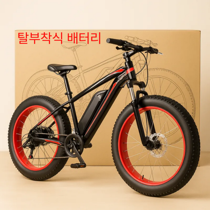 광폭랙 편한한 팻바이크 전기 자전거 자토바이 전동 스쿠터 출퇴근 배달 오프로드 광폭타이어, 블랙레드, 스틸