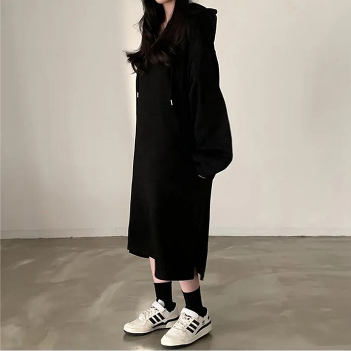 집에서 입는 기모 후드 롱 원피스