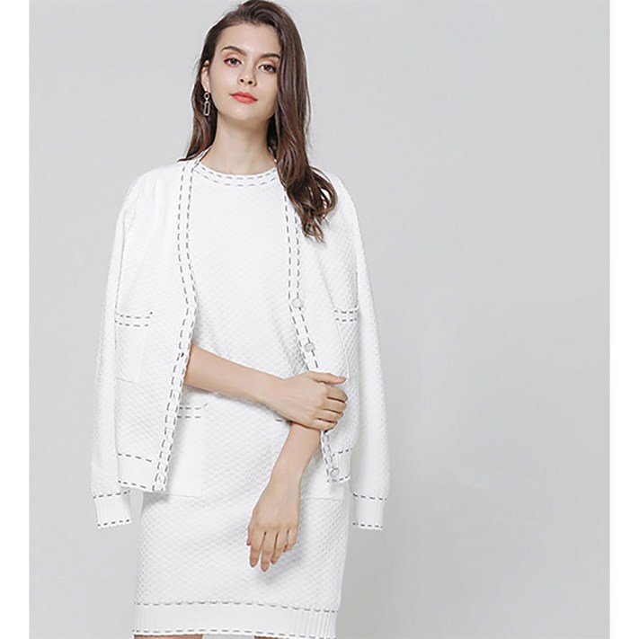여성치마정장 푸루이 신상 원피스 세트 자켓 정장 투피스 긴소매 흰색 겨울 봄 가을 입을수있는 여성투피스