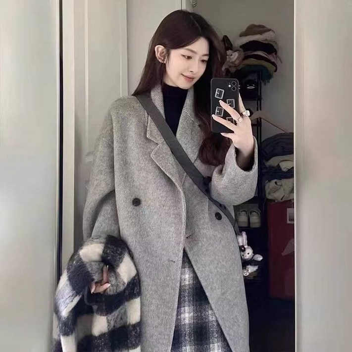 루스리더 여성 통근 양면 고품질 캐시미어 모직 코트 M537