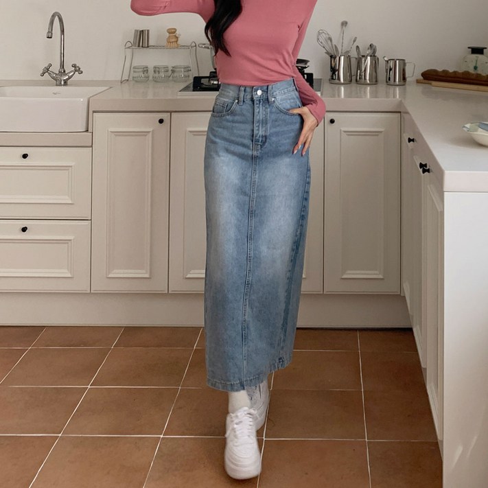 조이메리 여성 데님 롱 스커트 청치마 빅사이즈 뒤트임 4색 2기장 레아 데님 스커트
