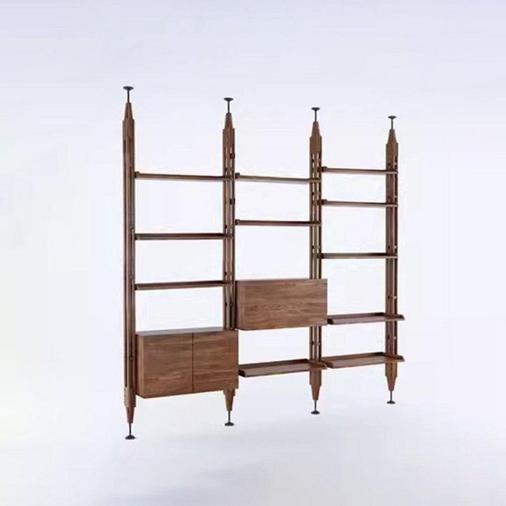 북미산 월넛 원목 선반 책장 인테리어 현관 장식, 1단, 노스아메리칸블랙월넛 3칸 2캐비닛 2.68m