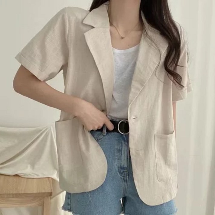 패션고리 여성 여름 캐주얼 투버튼 반팔자켓 HY21