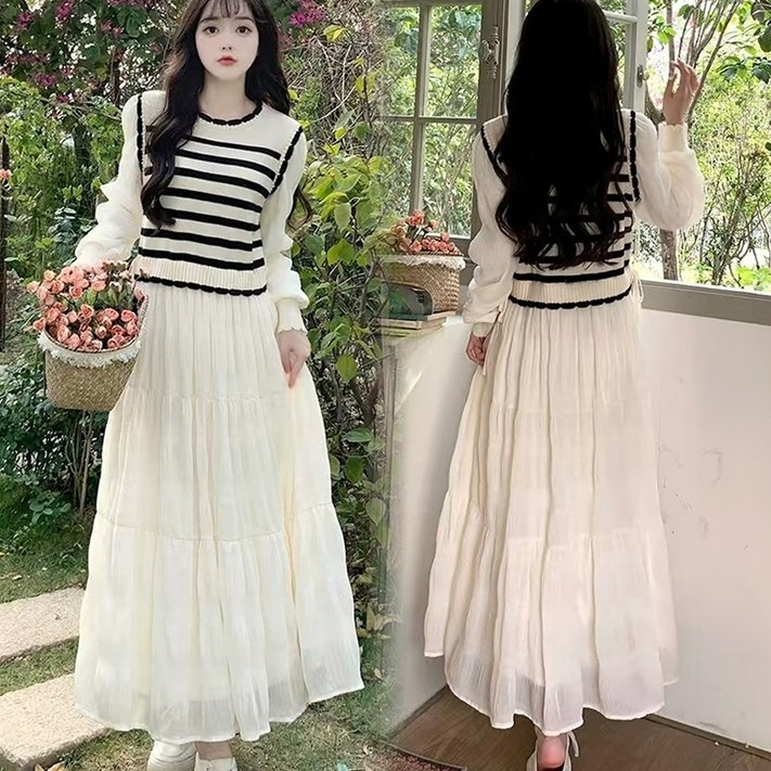 Asure 여자 원피스 A라인 핏 롱 원피스 하객룩