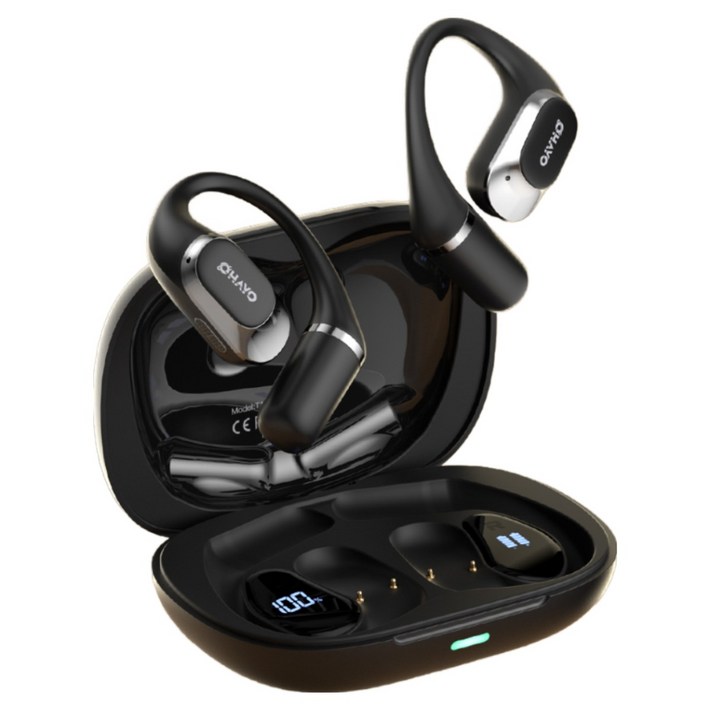 OHAYO 무선 블루투스 이어폰 귀걸이형 오픈핏 에어 블루투스5.4 고음질 HiFi ENC T10, 블랙