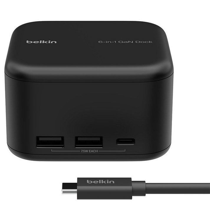 벨킨 USB C 6 in 1 코어 GaN 독 130W INC018qcBK, 블랙, 1개
