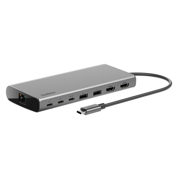 벨킨 Connect 범용 USB C 8 in 1 듀얼 디스플레이 코어 허브 INC015bt, 실버그레이, 1개 벨킨 Connect 범용 USB C 8 in 1 듀얼 디스플레이 코어 허브 INC015bt, 실버그레이, 1개