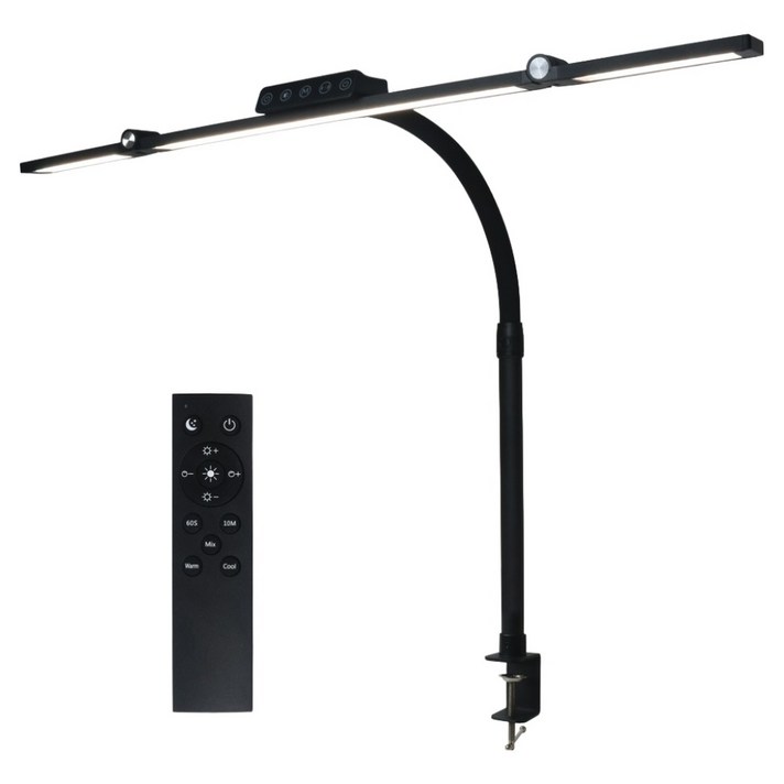 루미라인 와이드 듀얼폴딩 클램프타입 리모컨 책상용 LED 스탠드, 블랙
