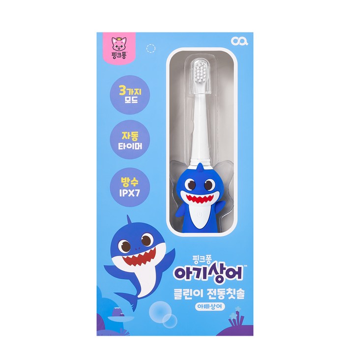오아 아동용 클린이 핑크퐁 아빠상어 음파전동칫솔 블루