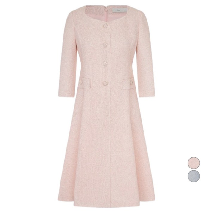 라인어디션 여성용 스퀘어넥 쥬얼버튼 트위드 원피스