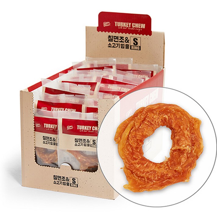 터키츄 칠면조와 소고기 힘줄 링타입 S, 칠면조소고기 혼합맛, 11g, 20개 터키츄 칠면조와 소고기 힘줄 링타입 S, 칠면조소고기 혼합맛, 11g, 20개