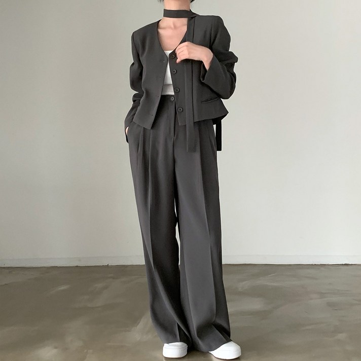 시크힐즈 벨라 스카프 브이넥 정장 자켓  바지 세트 12258