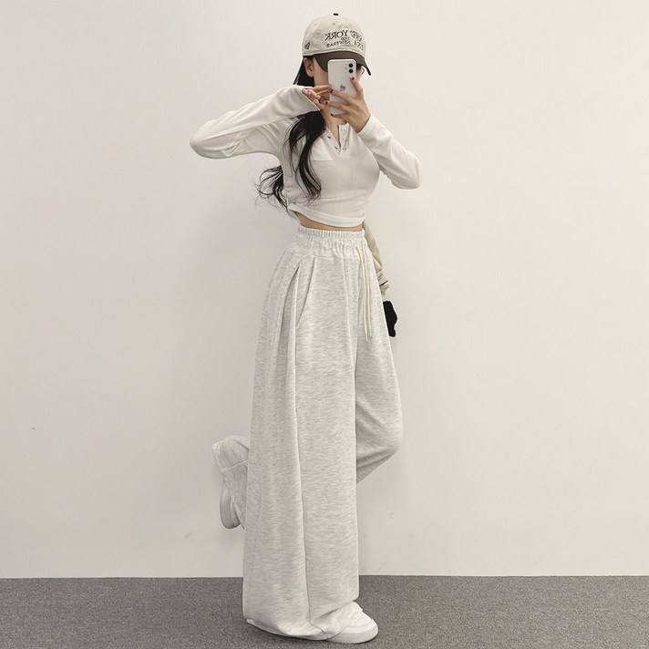 위드후이린 여성용 스판 핀턱 와이드 트레이닝 밴딩 팬츠 숏