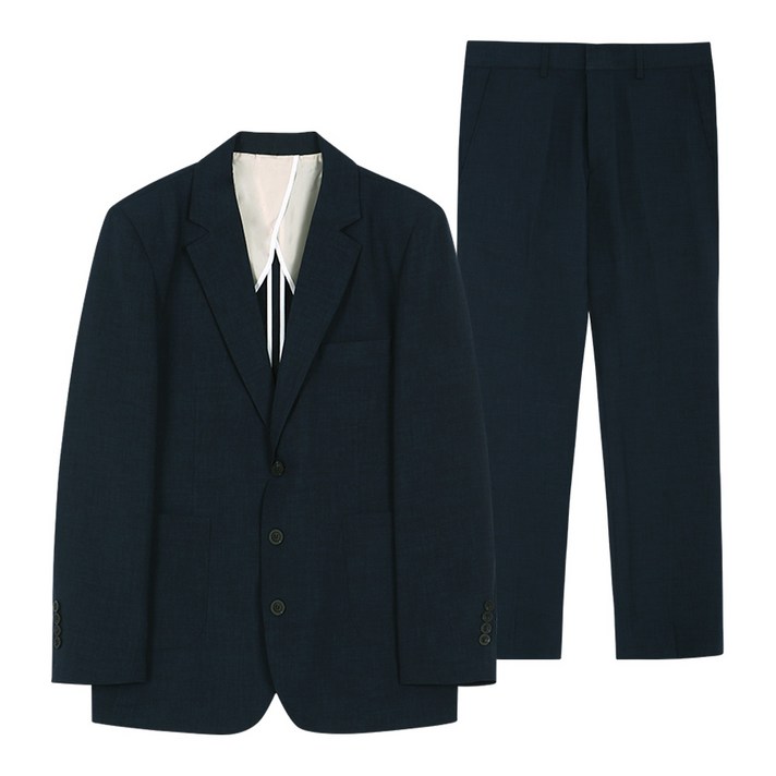 듀아크 남성용 빅사이즈 여름용 포멀 린넨포켓 쓰리버튼 수트 세트