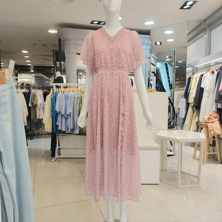 숲 SOUP 여성스러운 플라워 쉬폰 롱 원피스 핑크 SB4OP4B81