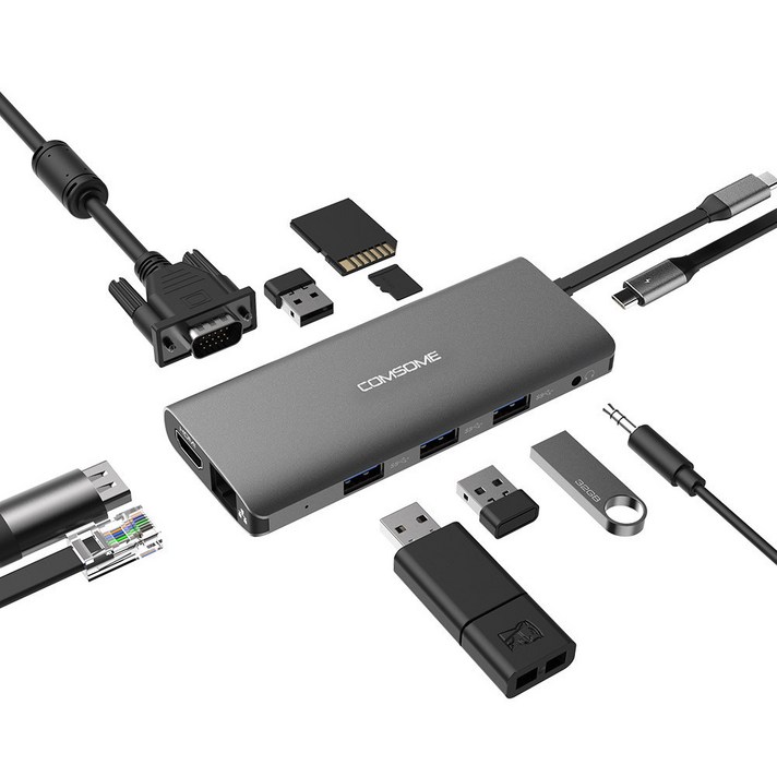 컴썸 C타입 HDMI 멀티 허브 HDMI 11 in 1 USB 3.0 CT110P 그레이 실버, SPACE GRAY, 1개