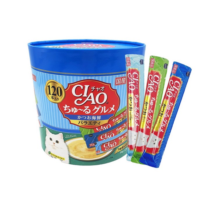 이나바 챠오 츄르 구루메 가다랑어 앤 해물 버라이어티 스틱 120p