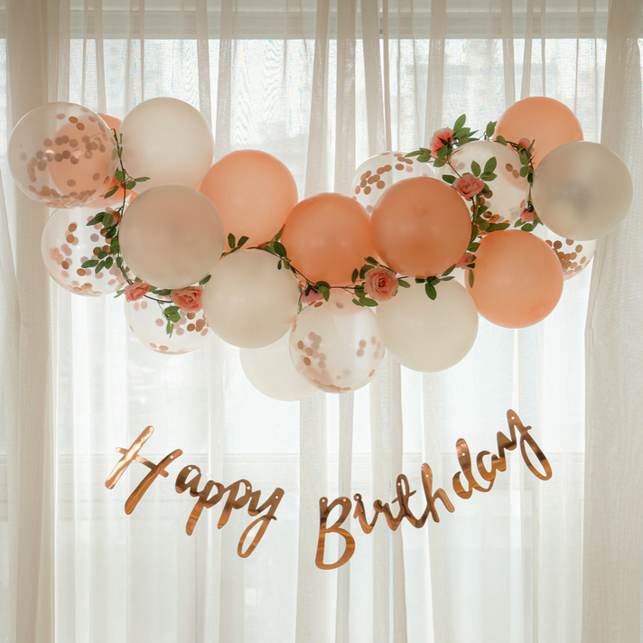 파티레시피 생일풍선 생일파티 용품 세트 풍선 24개 장미가랜드 고리마운트 3개 스트랩 제작설명서, 펄 로즈골드, 1세트