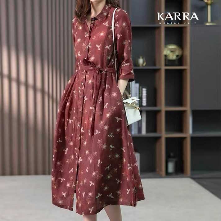 KARRA 미니리프패턴7부슬리브원피스벨트SETA3F0284