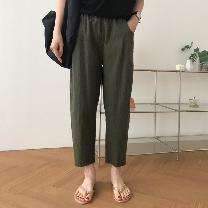 럭키제이 면 마 배기 바지 스판 밴딩 55 66 77 88 여성용