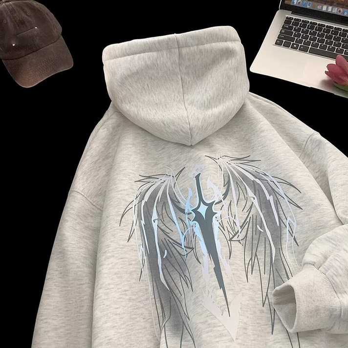 AOKADA 남녀공용 기모 후드 맨투맨 티셔츠 오버핏 프리팅 커플 트레이닝 상의