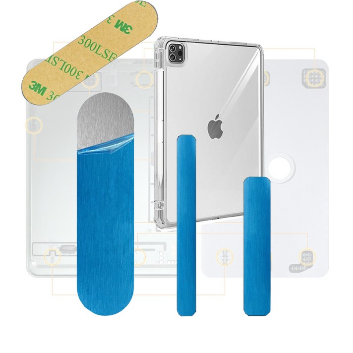 3종 0.4mm 애플 아이패드 갤럭시 탭 북 후면 부착 접착 태블릿 마그네틱 자석 부착 철판 스틸 스티커 총 6P 대형 중형 소형 맥세이프 호환제품 9.7인치 메탈 플레이트 케이스, 1개, 실버3종6P