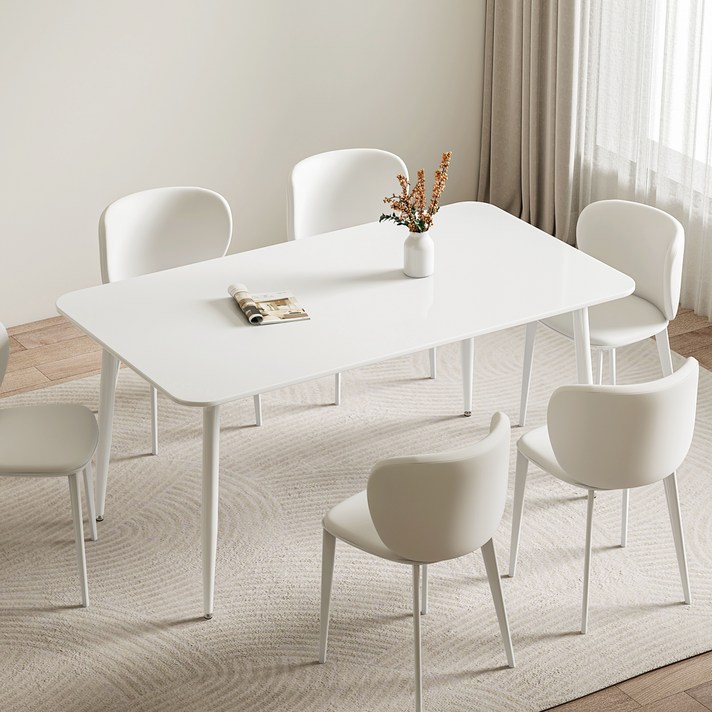 하이피러브 동근사각형 식탁 테이블, 4인용, 올화이트