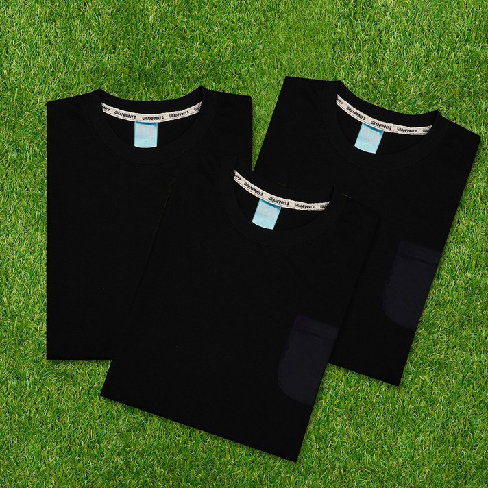 그랜피니 프리미엄 남여공용 베이직 라운드 무지 포켓 긴팔 티셔츠 3PACK 세트 GFPTS