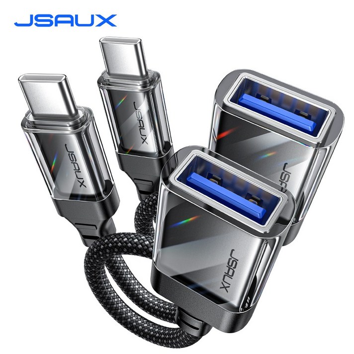 JSAUX USB 3.0 A타입 to C타입 OTG 젠더, 0.16m, 투명 블랙, 2개