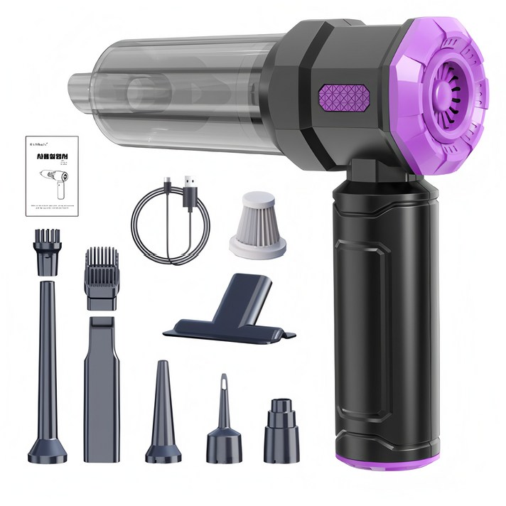 국내발송 RichMagic강력 4 in 1 16000pa 브러시리스 차량용 가정용 표시 대용량 배터리 흡입 송풍 공기주입 진공 책상차내다용도 미니 무선 초고흡입력 청, 흑자색