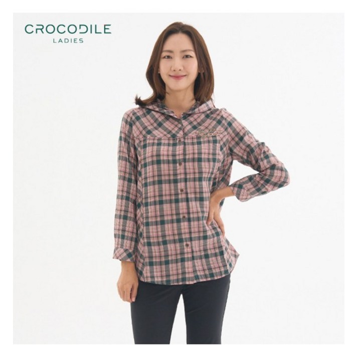 크로커다일레이디 직영체크 후드 풀오픈 블라우스CLBFBL202