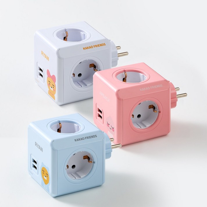 카카오 파워큐브 고용량 멀티탭 칼라 4구 USB 안전 접지 에어컨 히터 인테리어 콘센트, 03카카오 파워큐브 USB 화이트 리본라이언