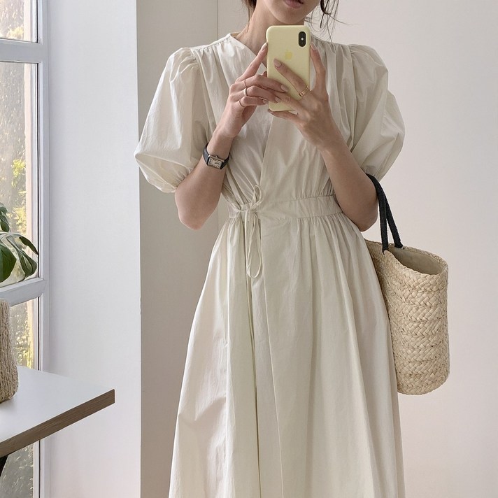 여리핏 물망초 사이드 랩 페미닌 롱 원피스